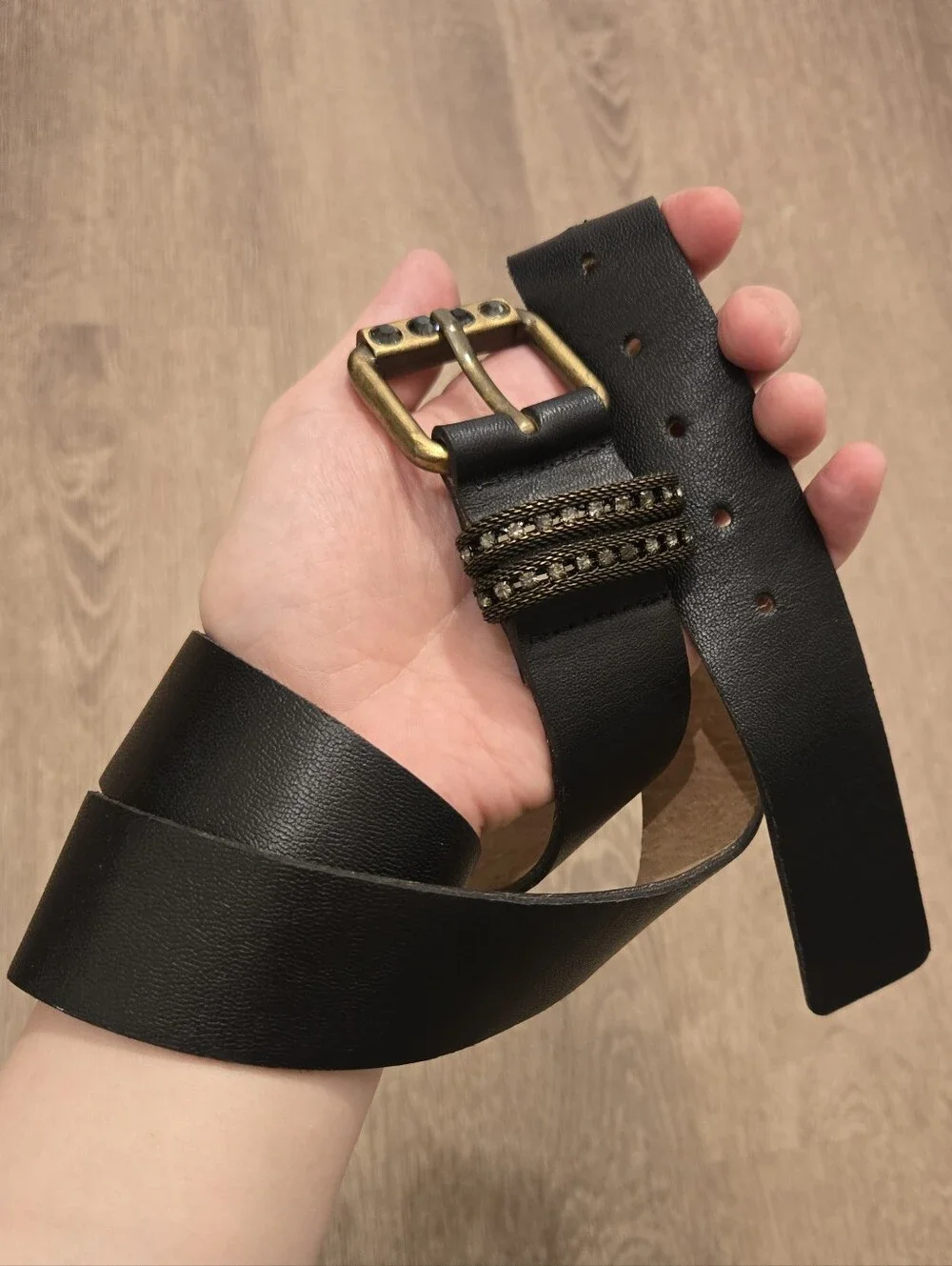 Womens DARK brown Leather Belt Y2k McBling Crstal Studs Western 34